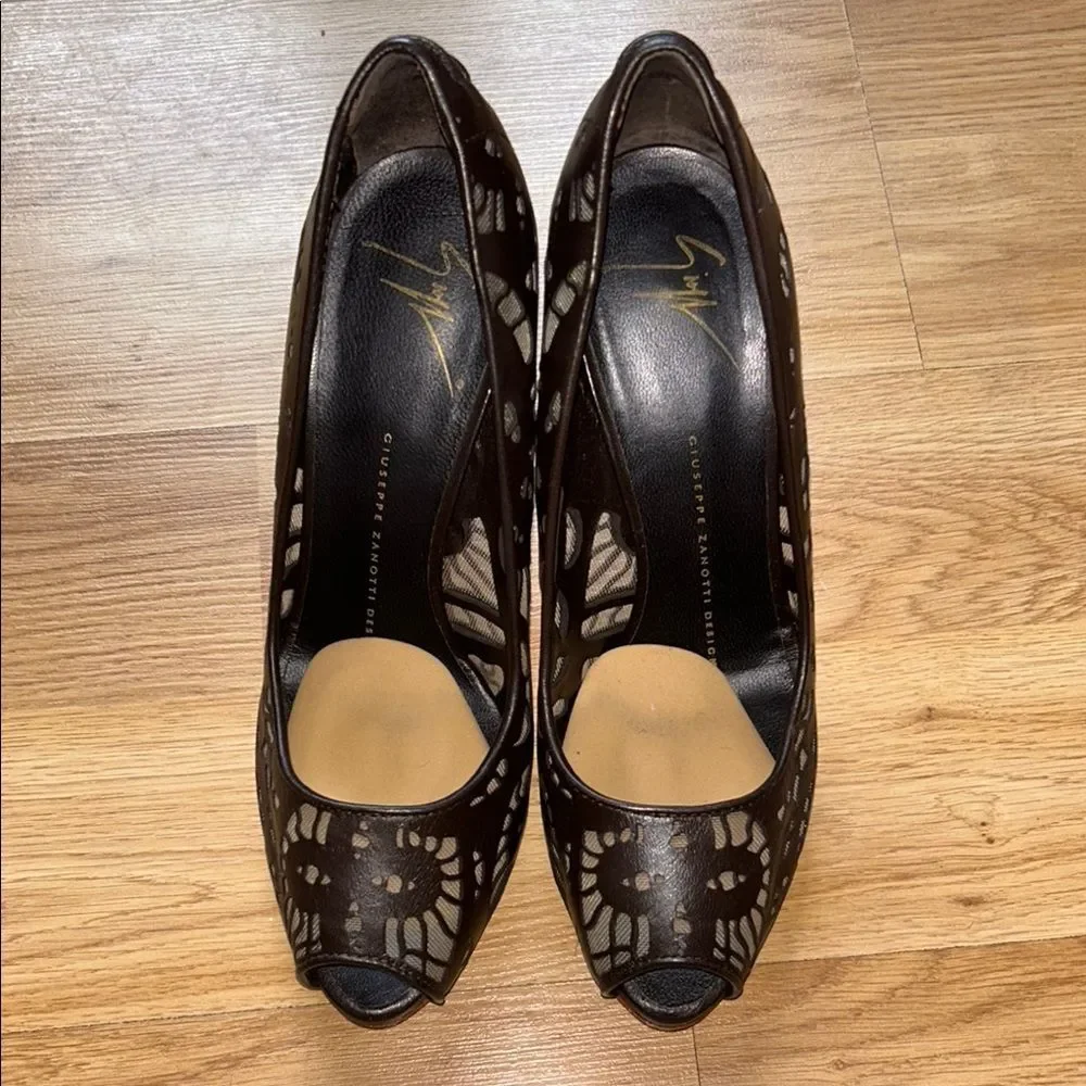 Giuseppe Zanotti brown leather Peep-Toe Heels Size 37.5 Made in Italy